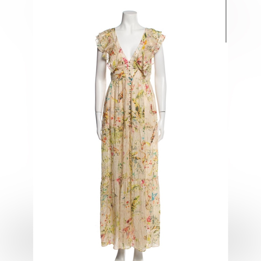 Hemanta & Nandita Floral and Butterfly Print Long Cream Dress